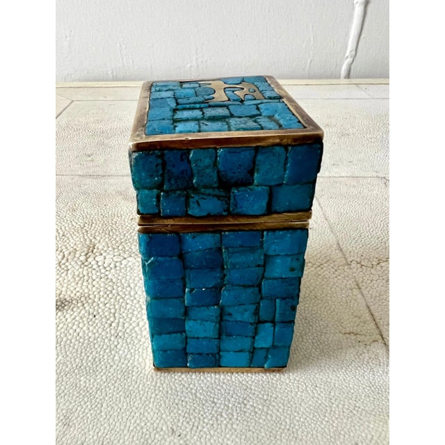 Handwrought Mid-Century Modern Mexican Mosaic and Brass Box by Salvador Teran For Sale - Image 9 of 11
