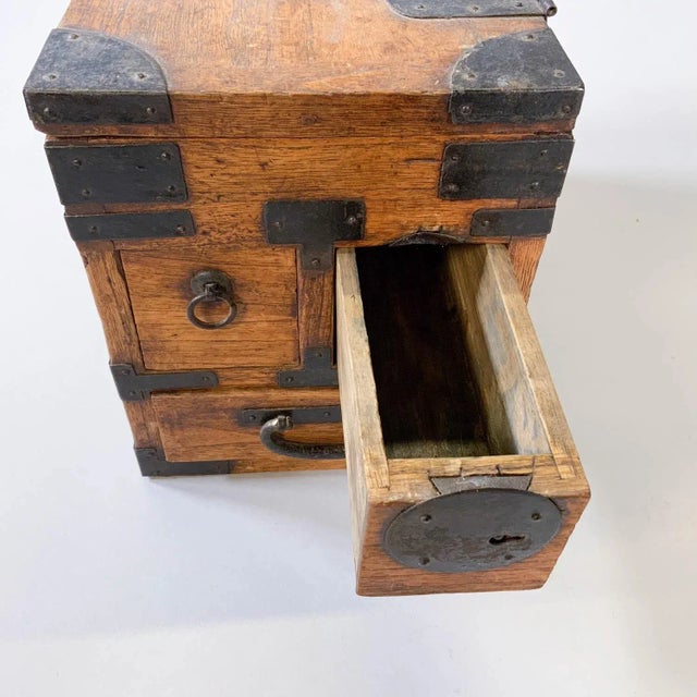 Antique Japanese Iron Mounted Tansu Suzuribako Wood Box For Sale - Image 4 of 11
