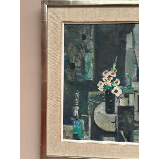 Edvin Ollers, White Blossom in Black Vase, 1959, Oil on Canvas, Framed For Sale - Image 8 of 18