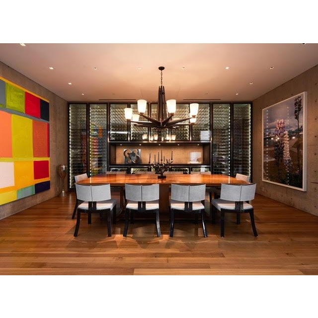 Contemporary Custom Mahogany Lacquer Frame Leather Dining Chairs- Set of 10 For Sale - Image 3 of 12