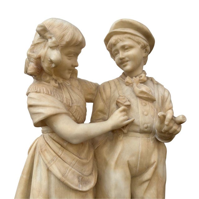 Sculpture “Children’s Couple”, alabaster, signed Eugenio Battiglia, late 19th century – Italy Material: Alabaster Artist:...