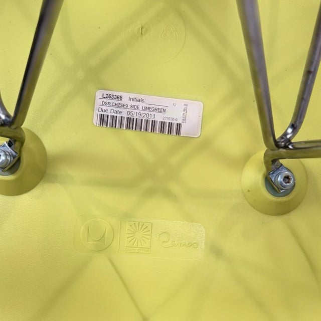 Pair of Eames Molded Plastic Side Chairs (Dsr) for Herman Miller – Lime Green For Sale - Image 10 of 10