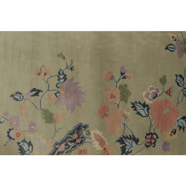 Rug & Kilim’s Chinese Art Deco Inspired Rug, Florals Over Light Green and Blue For Sale In New York - Image 6 of 8