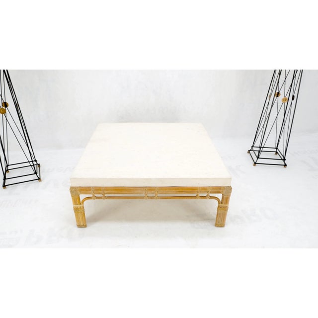 1970s Bamboo Base Square White Lime Stone Top Mid-Century Modern Coffee Table For Sale - Image 5 of 9