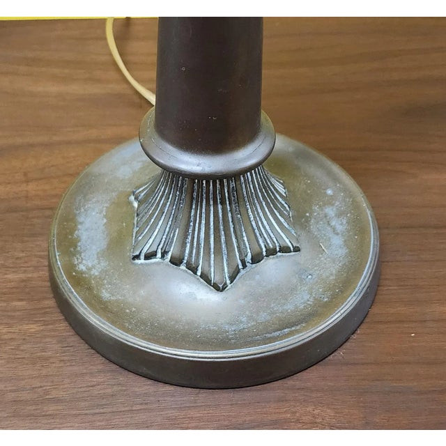 Fantastic Antique Art-Deco Hand Decorated Glass & Metal Table Lamp, C1930s For Sale - Image 4 of 11