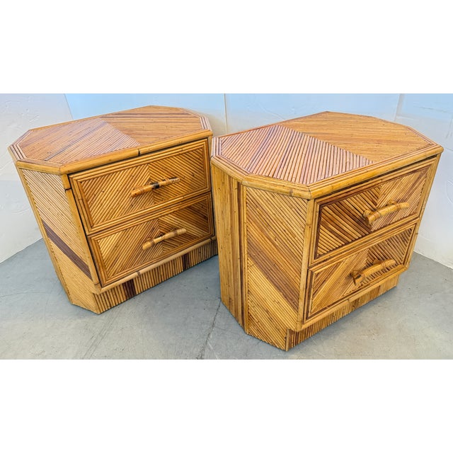 Gabriella Crespi Style Geometric Pair of Pencil Reed Nightstands From 70's For Sale - Image 11 of 15
