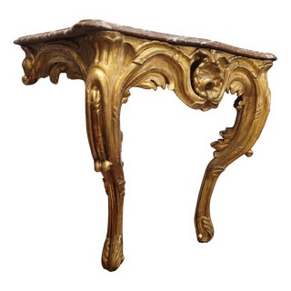 18th Century Louis XV Wall-Mounted Console Table in Carved and Gilded Wood, France For Sale