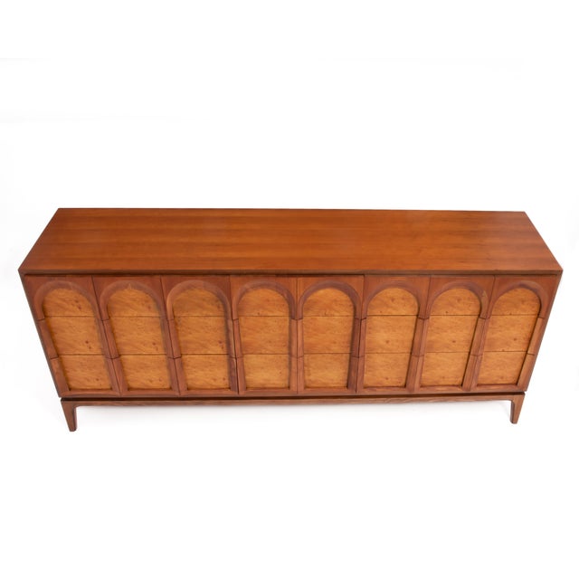 Brown Thomasville Arched Series Dresser Sideboard Credenza Travertine Top Mid Century 1960s For Sale - Image 8 of 13