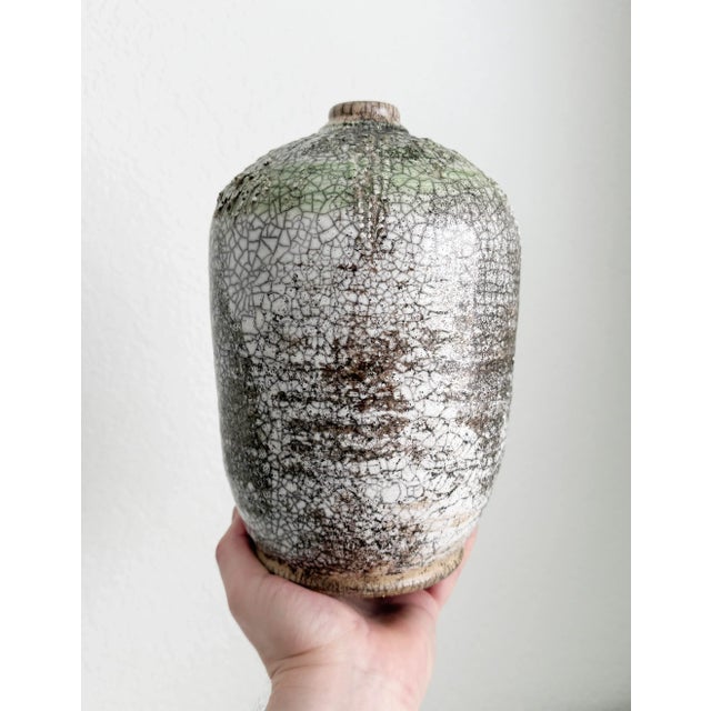 1970s Raku Crackle Glaze Vase With Green Drip Glaze For Sale - Image 10 of 10