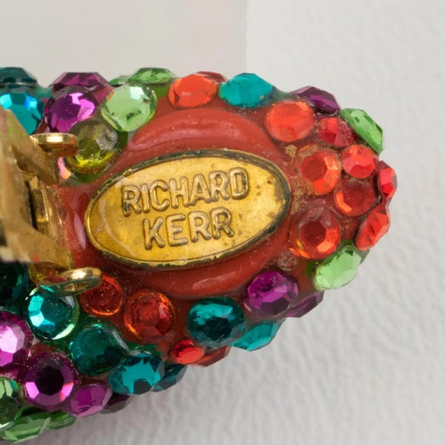 Richard Kerr Nautilus Shaped Multicolor Crystal Paved Pair of Clip Earrings For Sale - Image 10 of 11