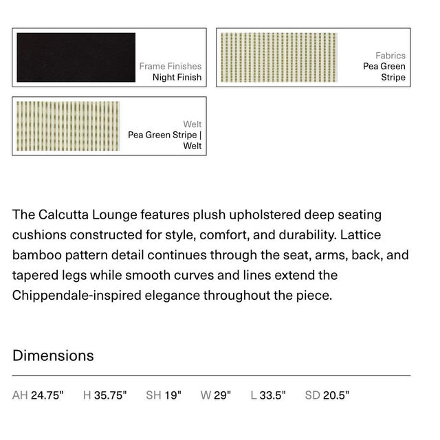 The Brown Jordan Calcutta Lounge Chair in Night finish and Pea Stripe fabric exemplifies the brand’s renowned blend of...