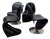 Model 1-2-3 Side Chairs and Panton Chairs in Black Leather by Verner Panton for Fritz Hansen & Fehlbaum, 1970s, Set of 4 For Sale