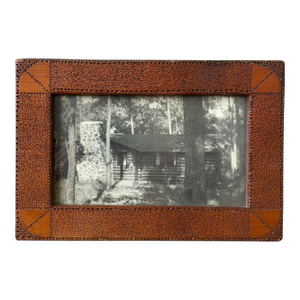 Vintage Photograph of Log Cabin in Original Folk Art Frame, Circa 1940s