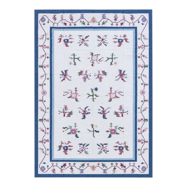 Oversize Handmade Indian Pastel Flatweave | Dhurrie Kilim | 12x17 For Sale