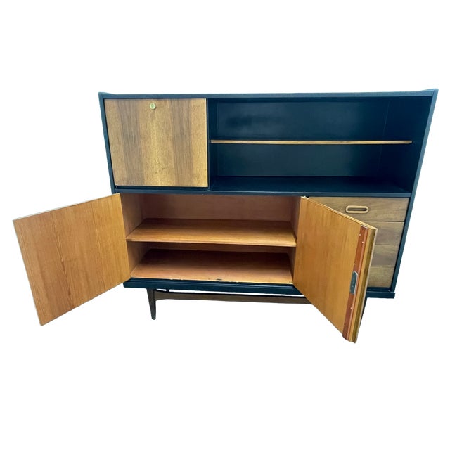 Wood Mid-Century Modern Walnut Storage Cabinet / Credenza With Black Frame, 1950s For Sale - Image 7 of 17