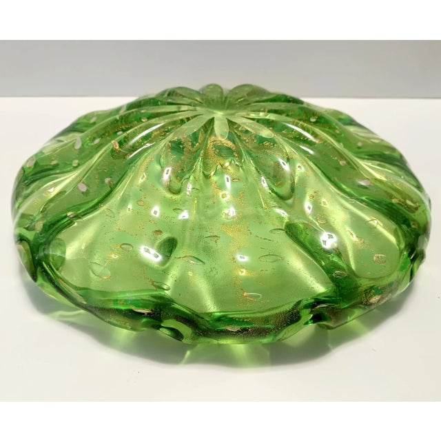 Green Large Green Bullicante Murano Glass Bowl with Gold Leaf, Italy, 1960s For Sale - Image 8 of 14