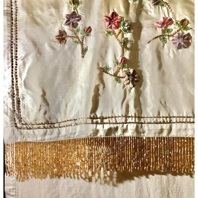 Textile Sethi & Sethi Nostalgia Tea Floral Embroidered Beaded Fringe Silk Throw/ Table Runner For Sale - Image 7 of 11