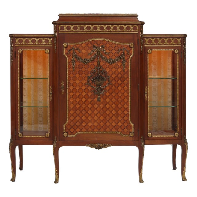 Louis Xvi Display Cabinet in Marquetry with Light, France, 1850s For Sale