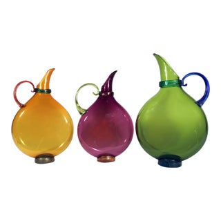 Michael Schunke Nine Iron Studios Hand-Blown Flat Art Glass Pitchers - Set of 3 For Sale