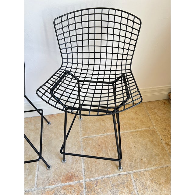 Mid-Century Modern Late 20th Century Authentic Knoll "Bertoia" Black Bar Stools - Set of 3 For Sale - Image 3 of 14
