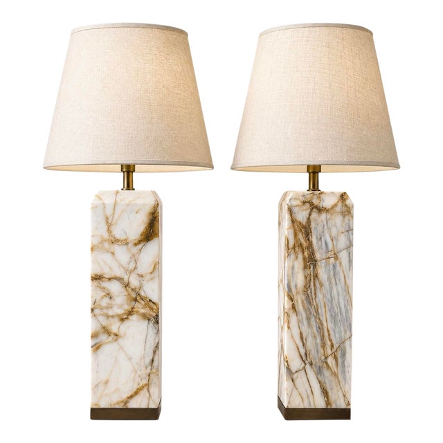 Massive Pair of Solid-Marble Table Lamps For Sale