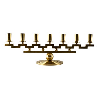 Swedish Grace Brass 7-Arm Candelabra by Lars Holmström, 1930s For Sale
