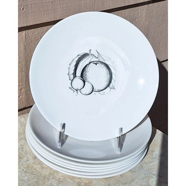 Ceramic LastCHANCE!Wedgwood Susie Cooper Black Fruit Salad Plates Pear, Apple, Grape, Peach & Cherry - Set of 7 For Sale - Image 7 of 12