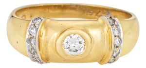 80s Vintage Diamond Band Sz 6.5 Stacking Ring 18k Yellow Gold Estate Jewelry