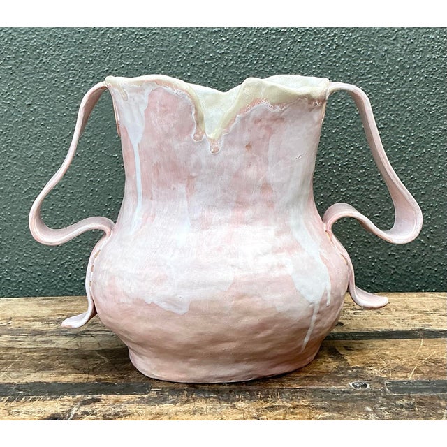 Vintage Slab Built Studio Pottery Pale Pink Vase For Sale - Image 12 of 12