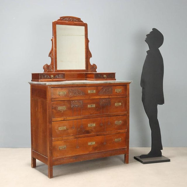 Art Nouveau mahogany dresser from early 20th-century Italy. The gray marble top adds elegance and solidity. The structure...