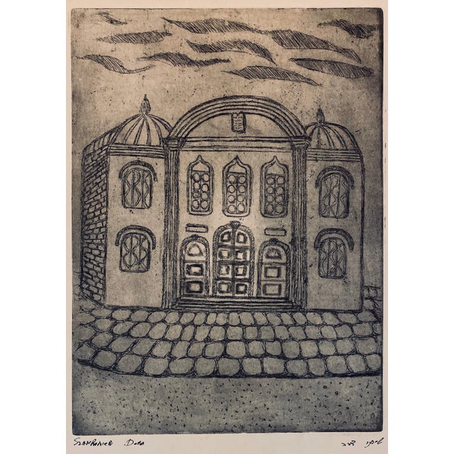Dora Szampanier, Etching of destroyed synagogue - Bialistok, Poland For Sale