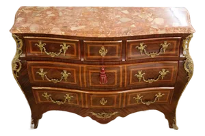 Late 20th Century Italian Louis XV Style Rosewood Marble Top Chest of Drawers Dresser Commode