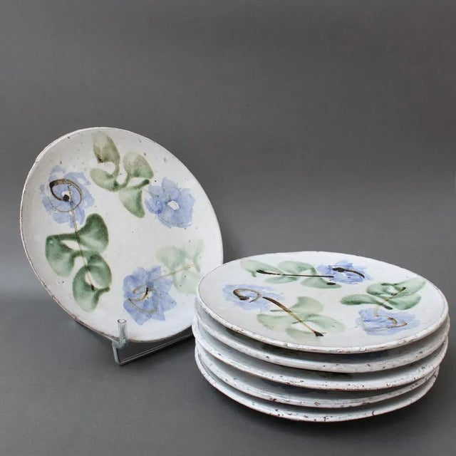 White French Vintage Ceramic Plates by Albert Thiry, 1960s, Set of 6 For Sale - Image 8 of 8