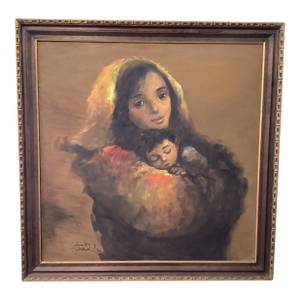 Original Oil Painting on Canvas “ Mother and Boy “ by Salvador Cabrera (1929-1986) Circa 1970