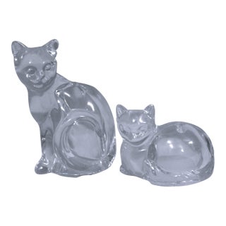 Vintage Lenox Clear Lead Crystal Sitting Cats Salt & Pepper Shakers For Sale
