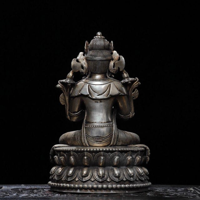 Traditional Vintage Silver-Plated Bronze Vajradhara Statue Buddhist Deity Sculpture 9.8" For Sale - Image 3 of 9