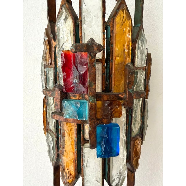 1970s Hammered Glass Wrought Iron Sconces by Longobard, Italy, 1970s, Set of 3 For Sale - Image 5 of 12