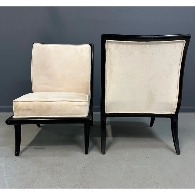 1960s Mid Century Ebonized Slipper Chairs in the Style of Robsjohn-Gibbings - Set of 2 For Sale - Image 9 of 10