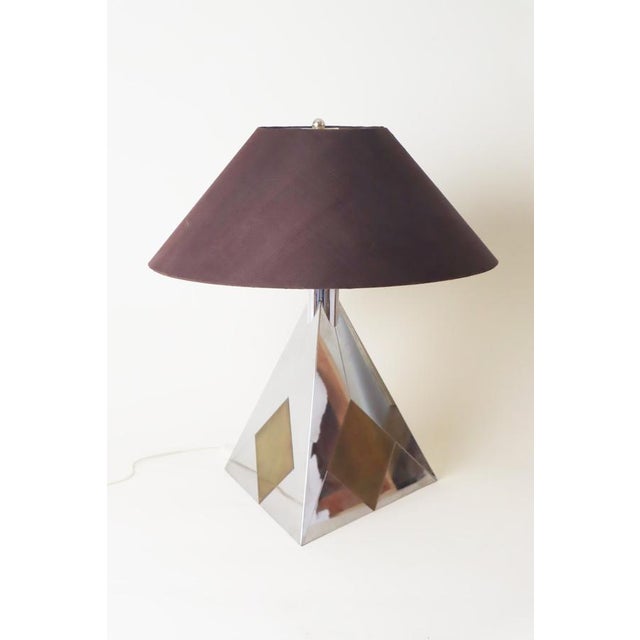 Mid-Century Modern Bicolor Metal and Silk Lampshade Table Lamp, France, 1960s For Sale - Image 6 of 18