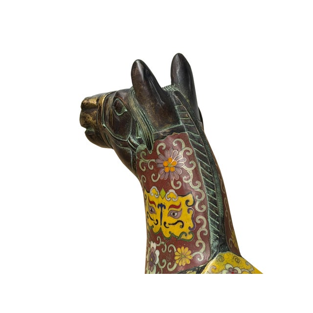 Vintage Oriental Chinese Reddish Maroon Cloisonne Metal Horse Figure A For Sale - Image 14 of 16
