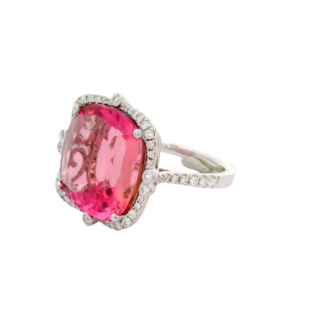 13.80 Carat Pink Tourmaline Diamond 14k White Gold Ring, Size 8 For Sale In Los Angeles - Image 6 of 6