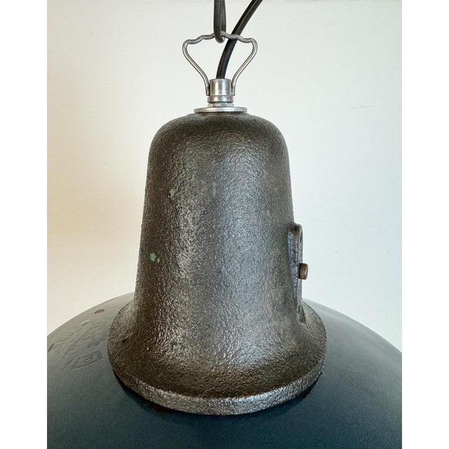 Paint Industrial Blue Enamel Factory Lamp with Cast Iron Top, 1960s For Sale - Image 7 of 18