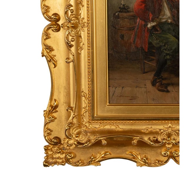 Antique German Genre Oil Painting Portrait Cavalier Drinking Wine by Albert Friedrich Schroder, 1899 For Sale In Portland, OR - Image 6 of 14