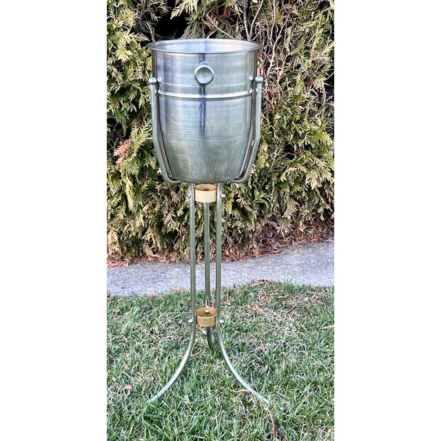 Vtg. Polished Steel and Bronze Champagne Bucket With Stand For Sale In Philadelphia - Image 6 of 11