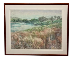 Carson Gladson, “Shadows Reflect, 1989, Large Landscape on Paper, Framed