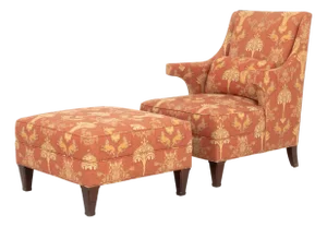 Baker Upholstered Wingback Armchair and Ottoman