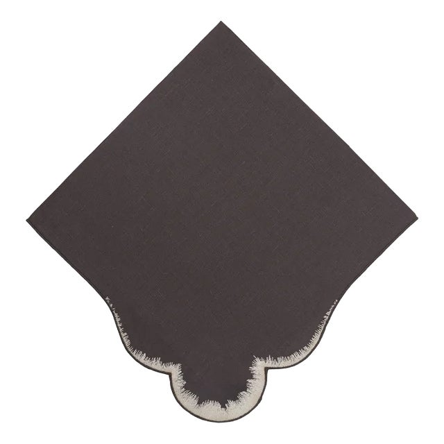 Valver Brown Embroidered Linen Napkin from Los Encajeros For Sale