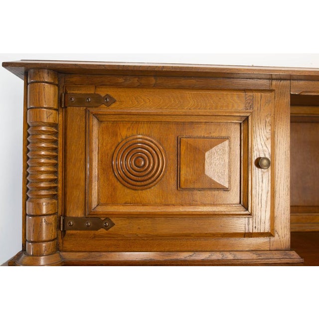 19th Century French Deux Corps Buffet Oak and Copper Cabinet by Dudouyt, 1940s For Sale - Image 12 of 18
