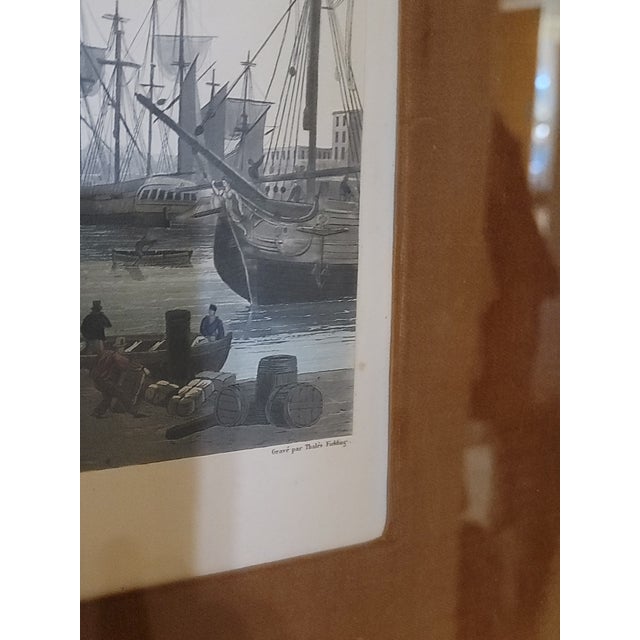 English 19th-Century Aquatint Print Depicting the Bustling Port of Le Havre, France. For Sale - Image 3 of 3