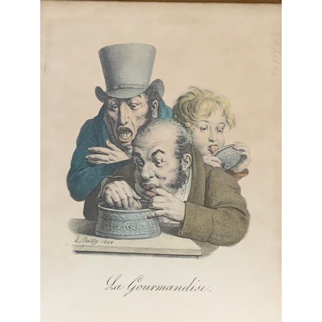 An engaging early 19th-century French satirical print titled “La Gourmandise” (Gluttony), dated 1824, after Louis-Léopold...